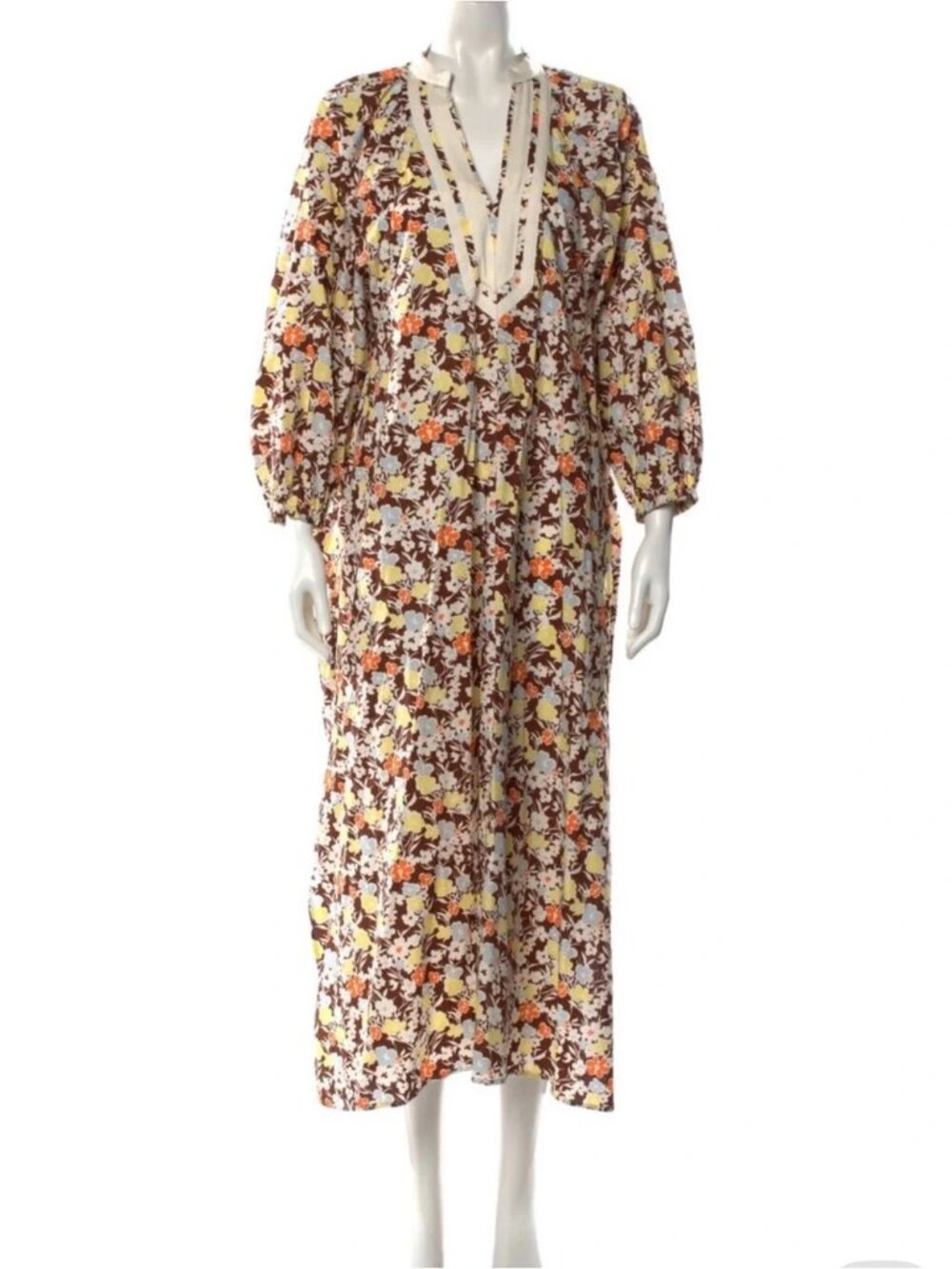 🌸 Tory Burch Printed Balloon Sleeve Dress Retro Floral 100% Cotton M NWT